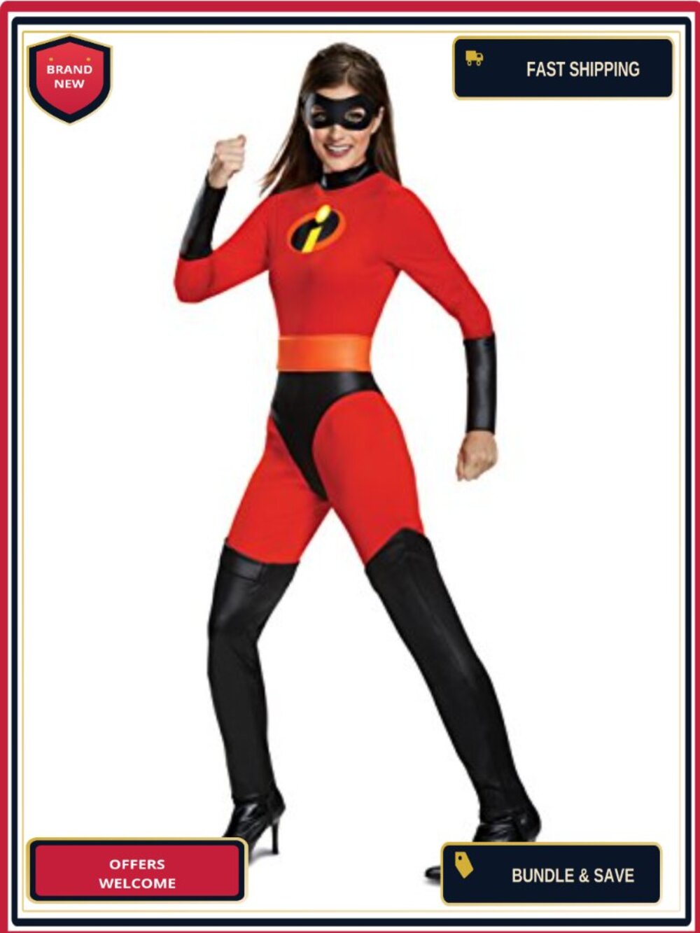Mrs. Incredible Adult Costume Jumpsuit Belt Mask Officially Licensed
